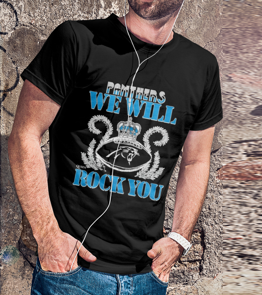Panthers We Will Rock You Football Crown Laurel T-Shirt