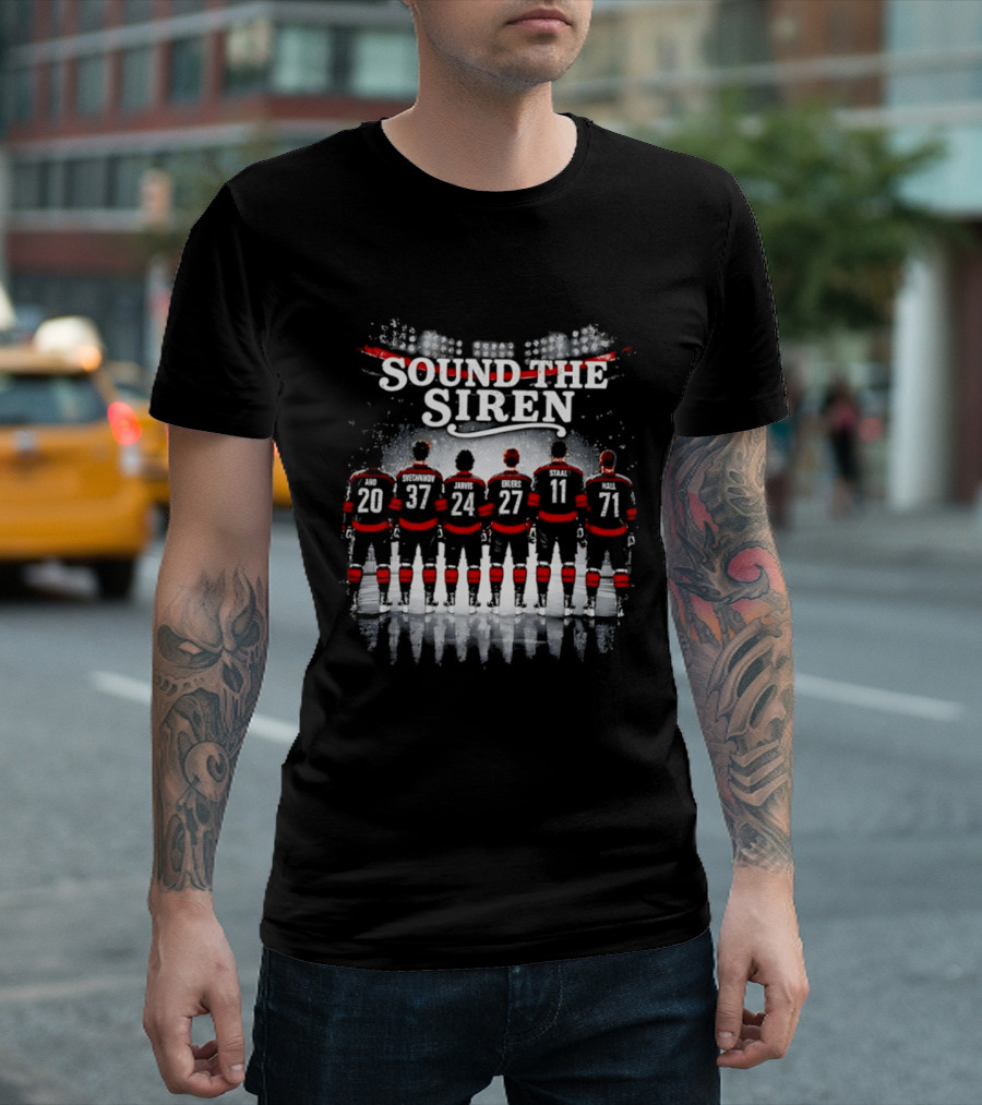 Carolina Hurricanes Sound The Siren Hockey Players Numbers 20 37 24 27 11 71 T-Shirt