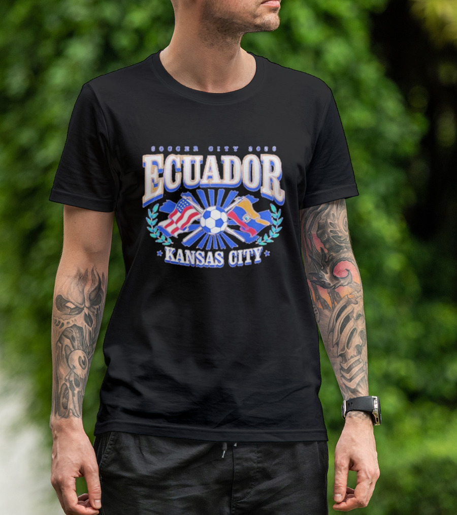 Ecuador Soccer City 2026 Kansas City Flags And Soccer Ball T-Shirt