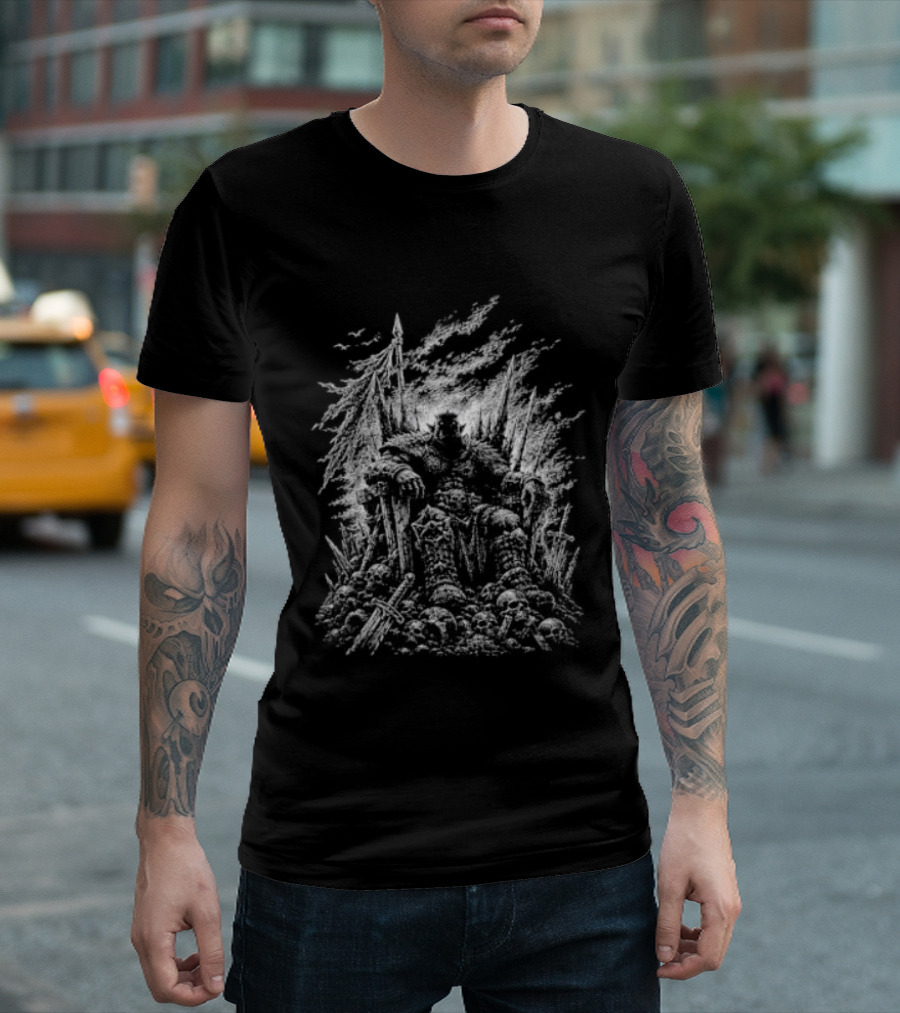 Orc Warlord On Stone Throne Gothic Metal Fantasy Intricate T-Shirt