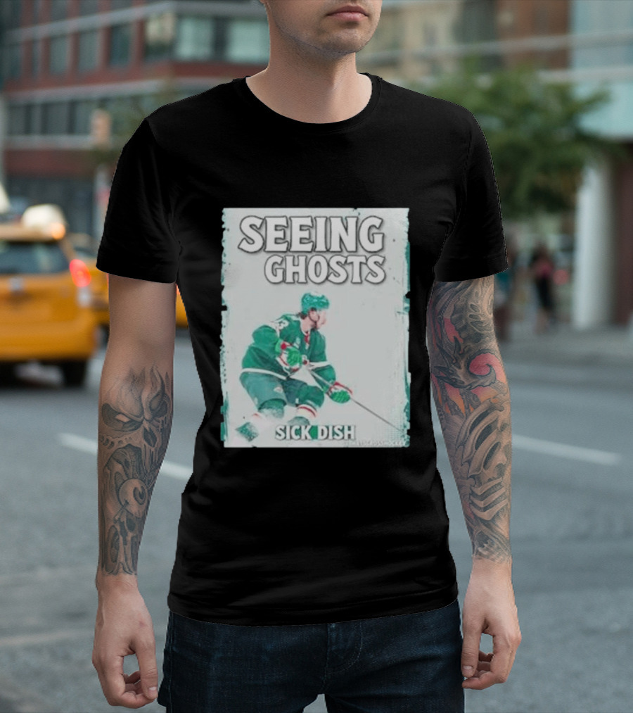 Seeing Ghosts Quinn Hughes Sick Dish Hockey T-Shirt