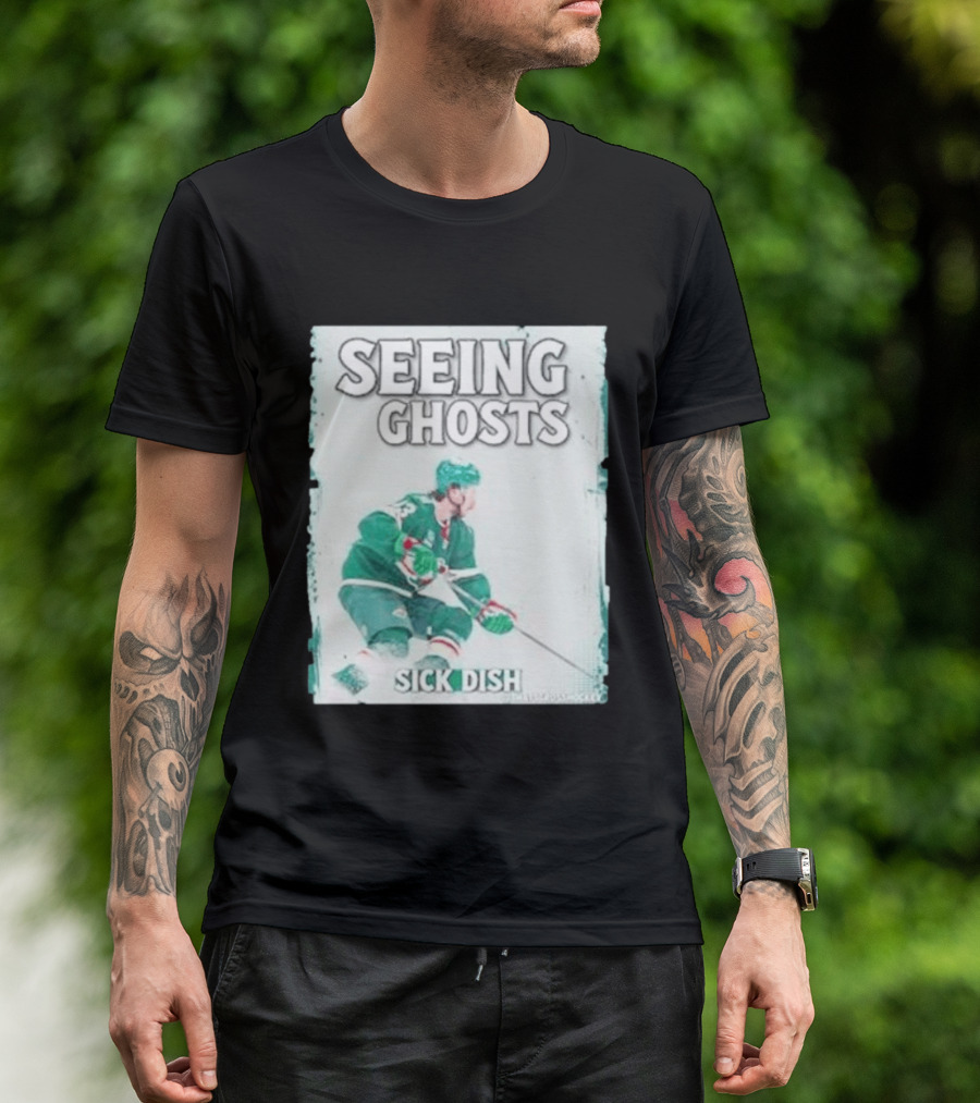 Seeing Ghosts Quinn Hughes Sick Dish Hockey T-Shirt