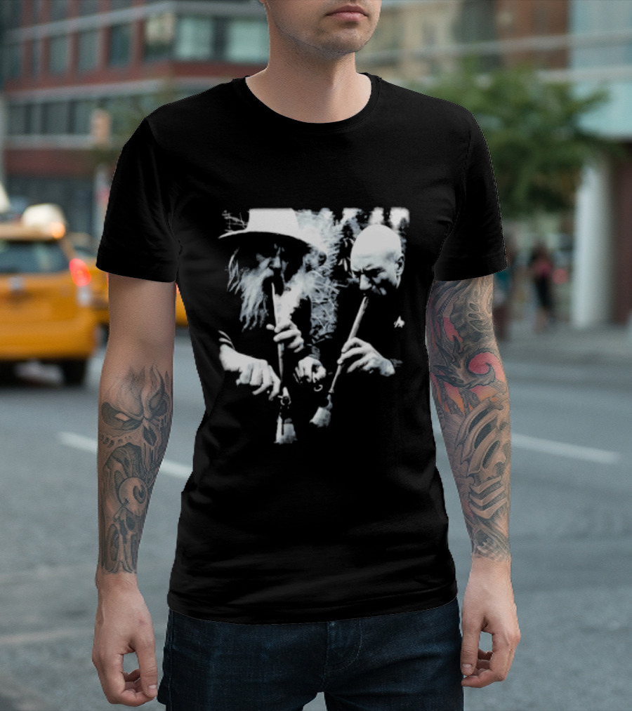 Wizard And Space Captain Smoking Cosmic Meme Scene T-Shirt