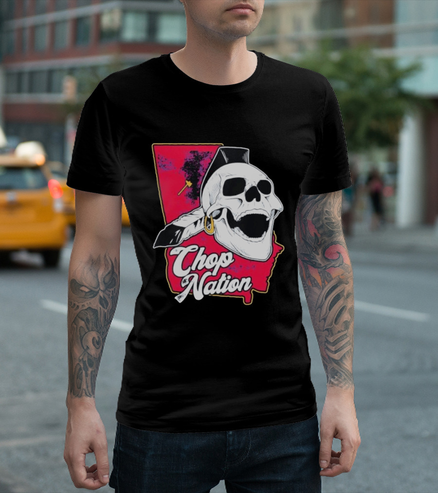 Atlanta Braves Chop Nation Skull Tomahawk Chop T-Shirt