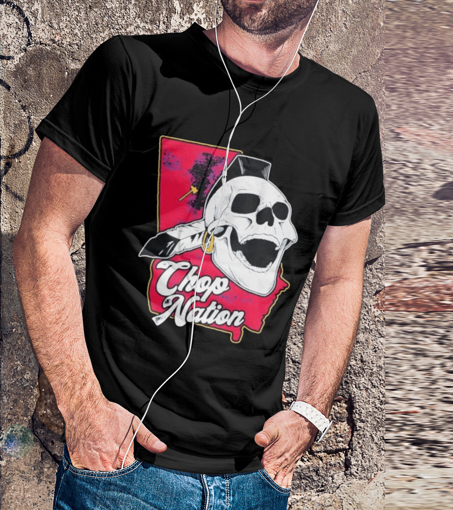 Atlanta Braves Chop Nation Skull Tomahawk Chop T-Shirt