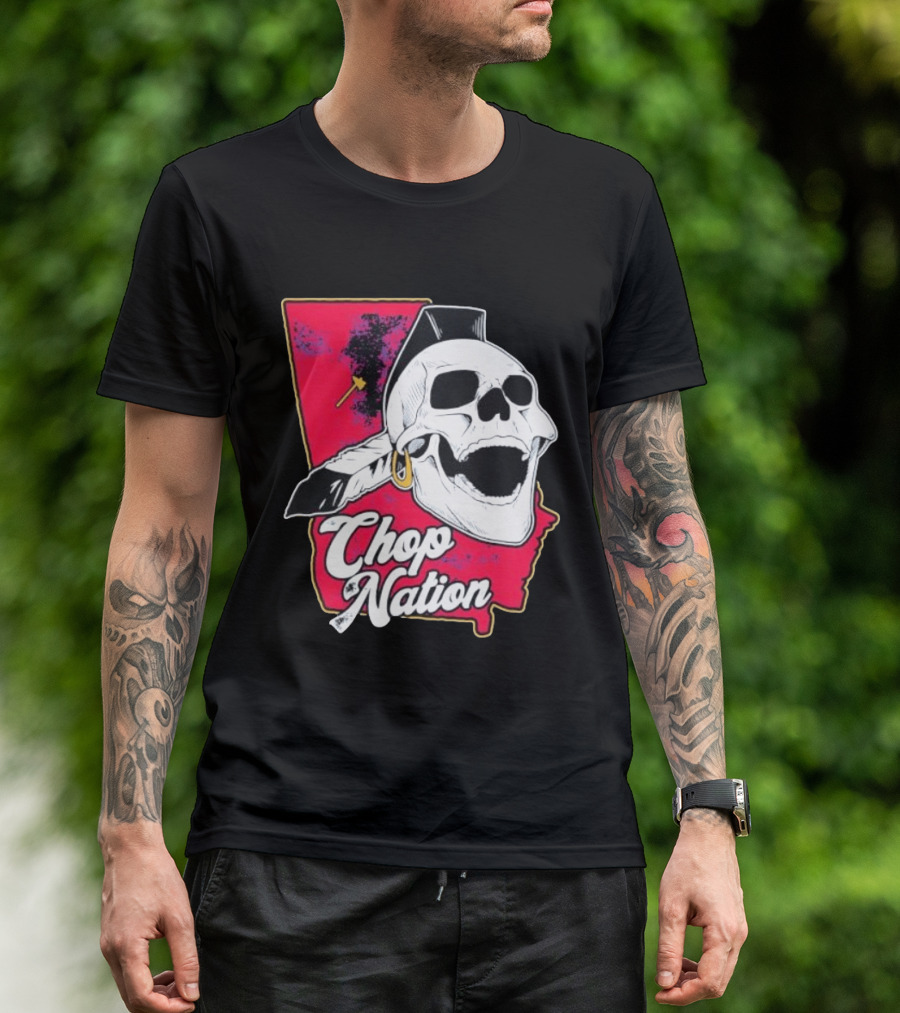 Atlanta Braves Chop Nation Skull Tomahawk Chop T-Shirt
