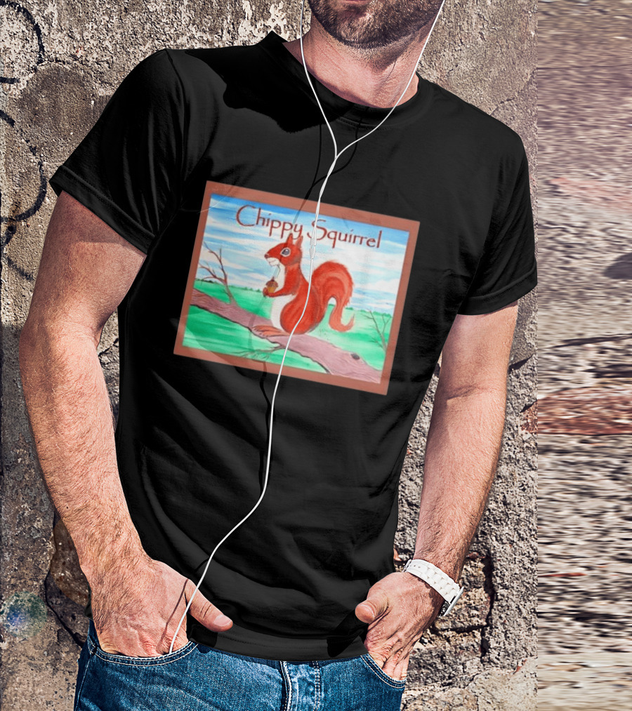 Chippy Squirrel Acorn On Tree Branch Nature Scene T-Shirt