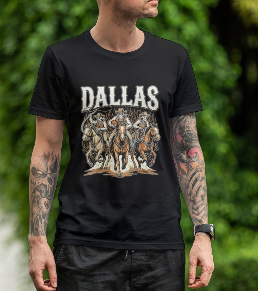 Dallas Cowboys Skeleton Rider Trio On Horses T-Shirt