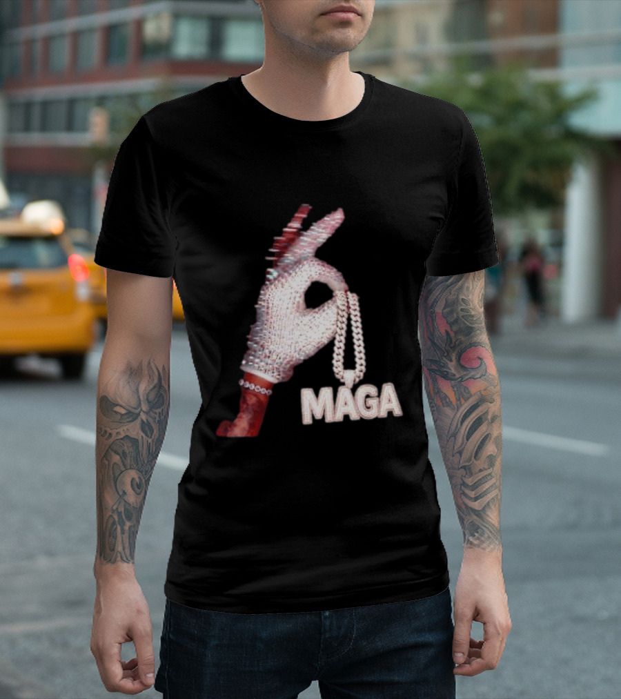 MAGA Iceman Hand Gesture With Diamond Encrusted Jewelry T-Shirt