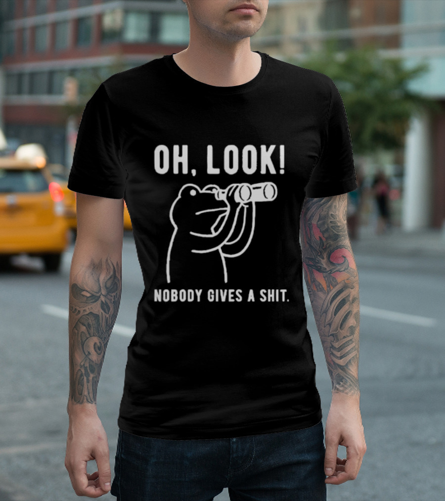 Oh Look Nobody Gives A Shit Indifferent Frog With Binoculars T-Shirt