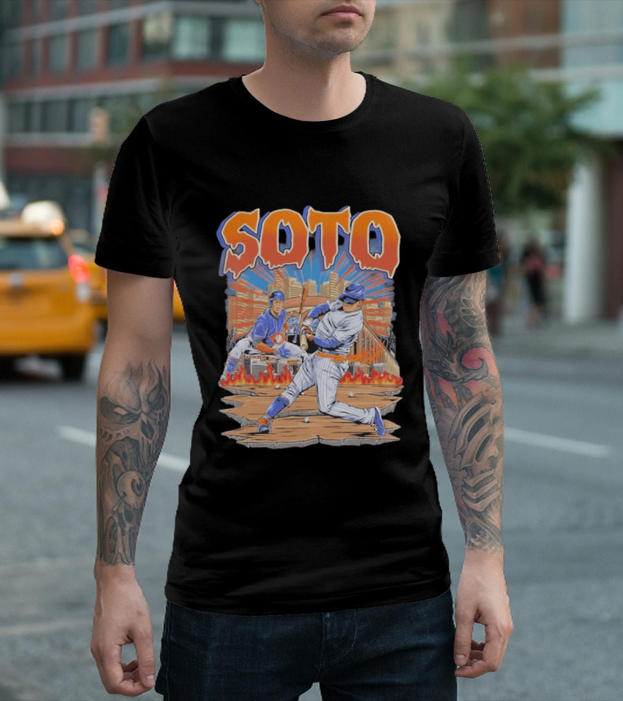 Juan Soto New York Baseball Skyline Battling Legends T-Shirt