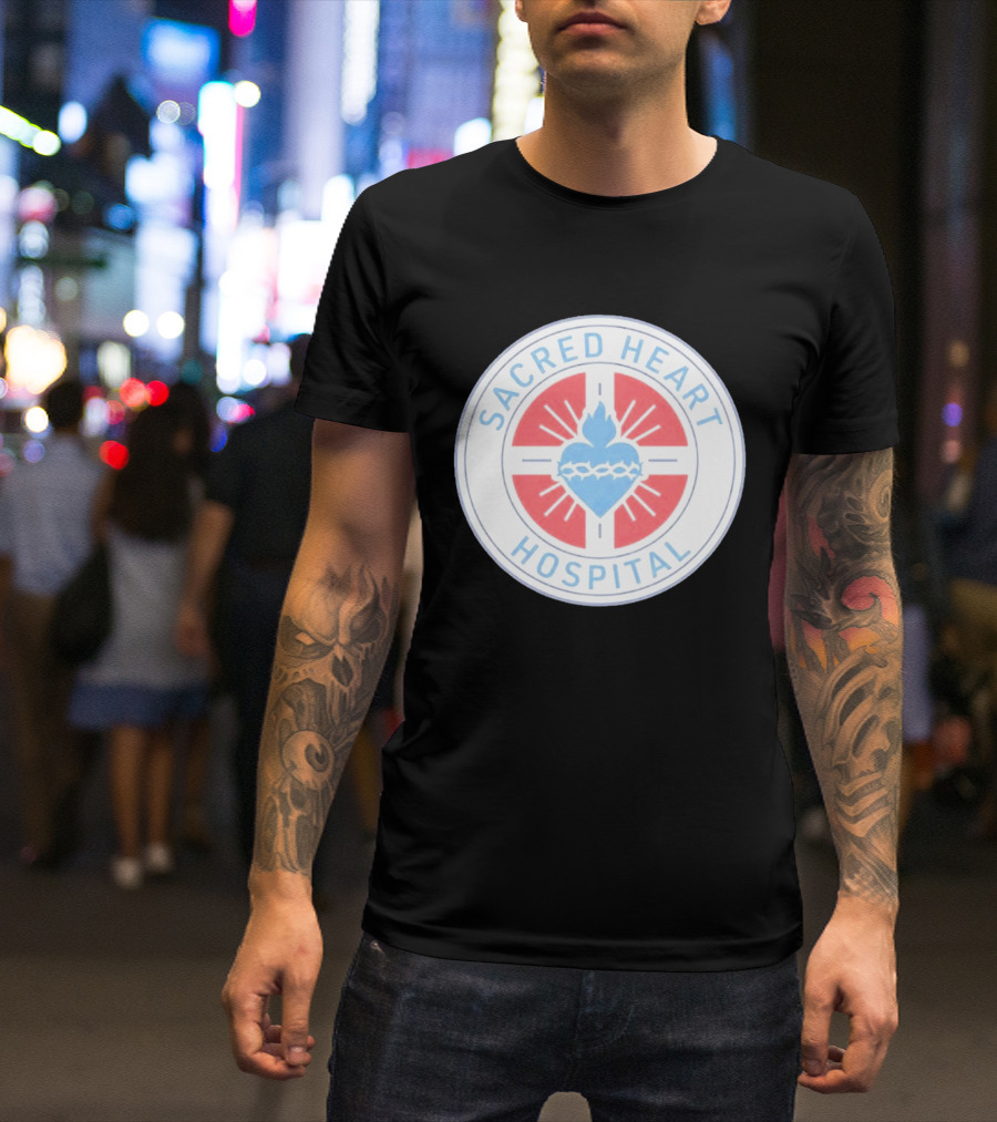 Sacred Heart Hospital Emblem With Blue And Red Heart T-Shirt