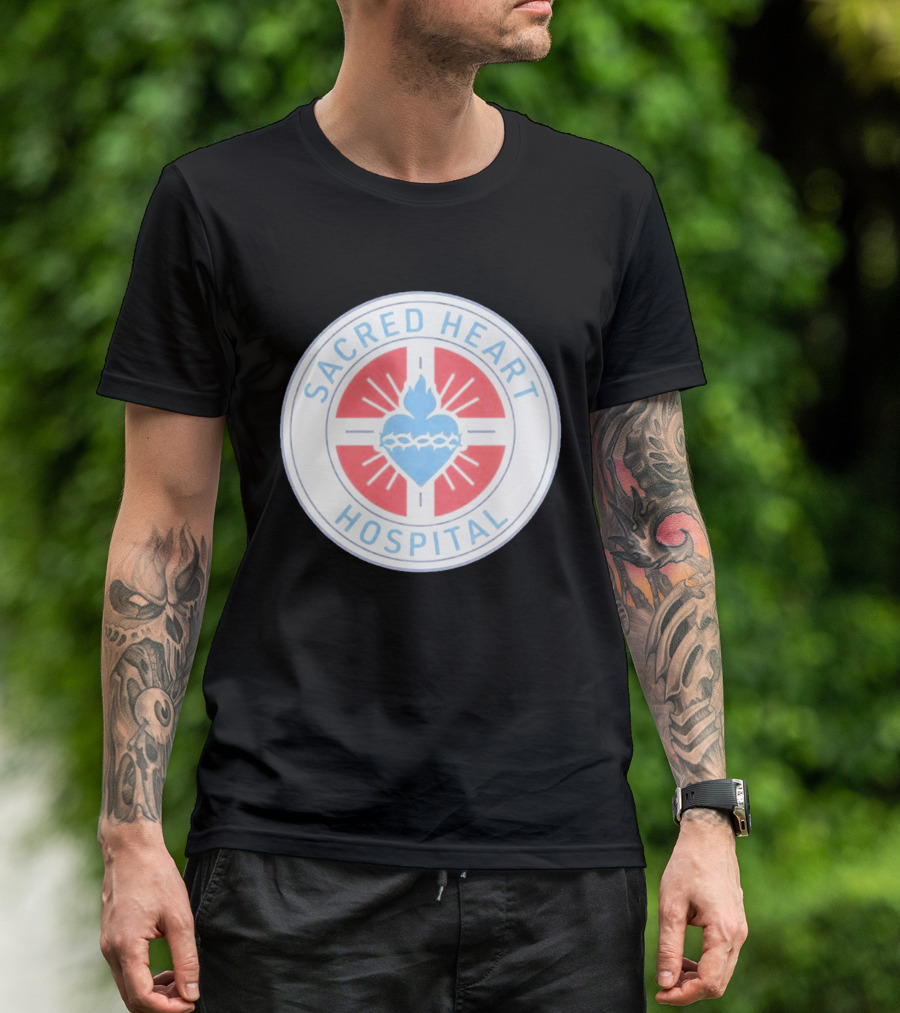 Sacred Heart Hospital Emblem With Blue And Red Heart T-Shirt