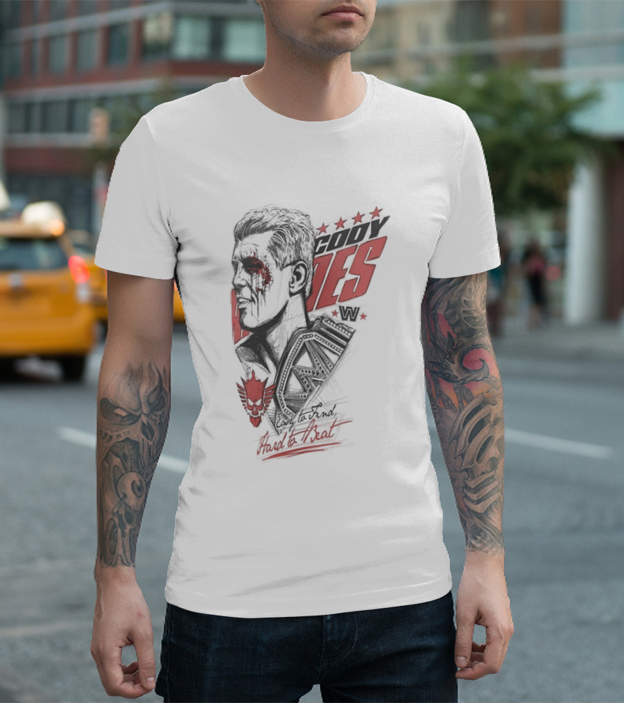 Cody Rhodes Easy To Find Hard To Beat Wrestling Legend Bold Red Text Star Motif T-Shirt