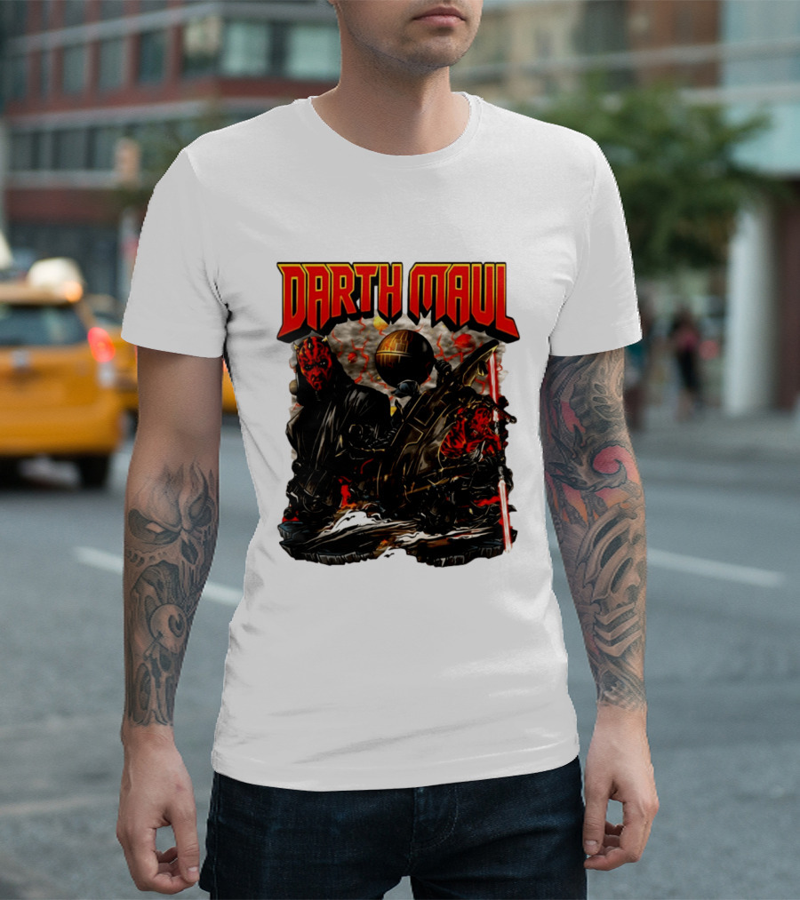 Darth Maul Star Wars Sith Warrior Battle Scene With Lightsaber And The Death Star T-Shirt