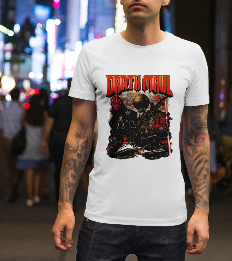 Darth Maul Star Wars Sith Warrior Battle Scene With Lightsaber And The Death Star T-Shirt