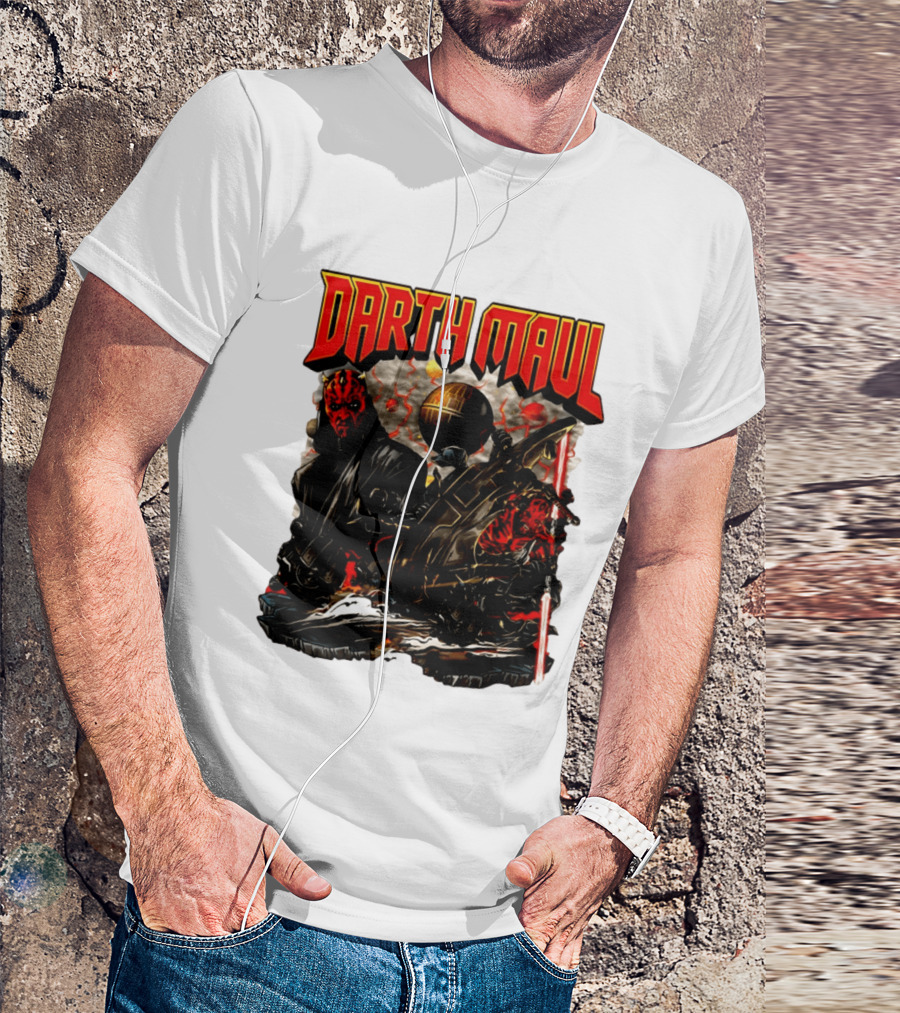 Darth Maul Star Wars Sith Warrior Battle Scene With Lightsaber And The Death Star T-Shirt