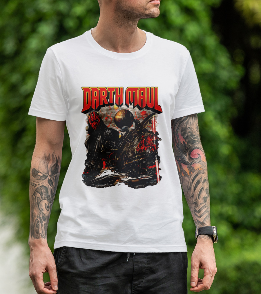 Darth Maul Star Wars Sith Warrior Battle Scene With Lightsaber And The Death Star T-Shirt