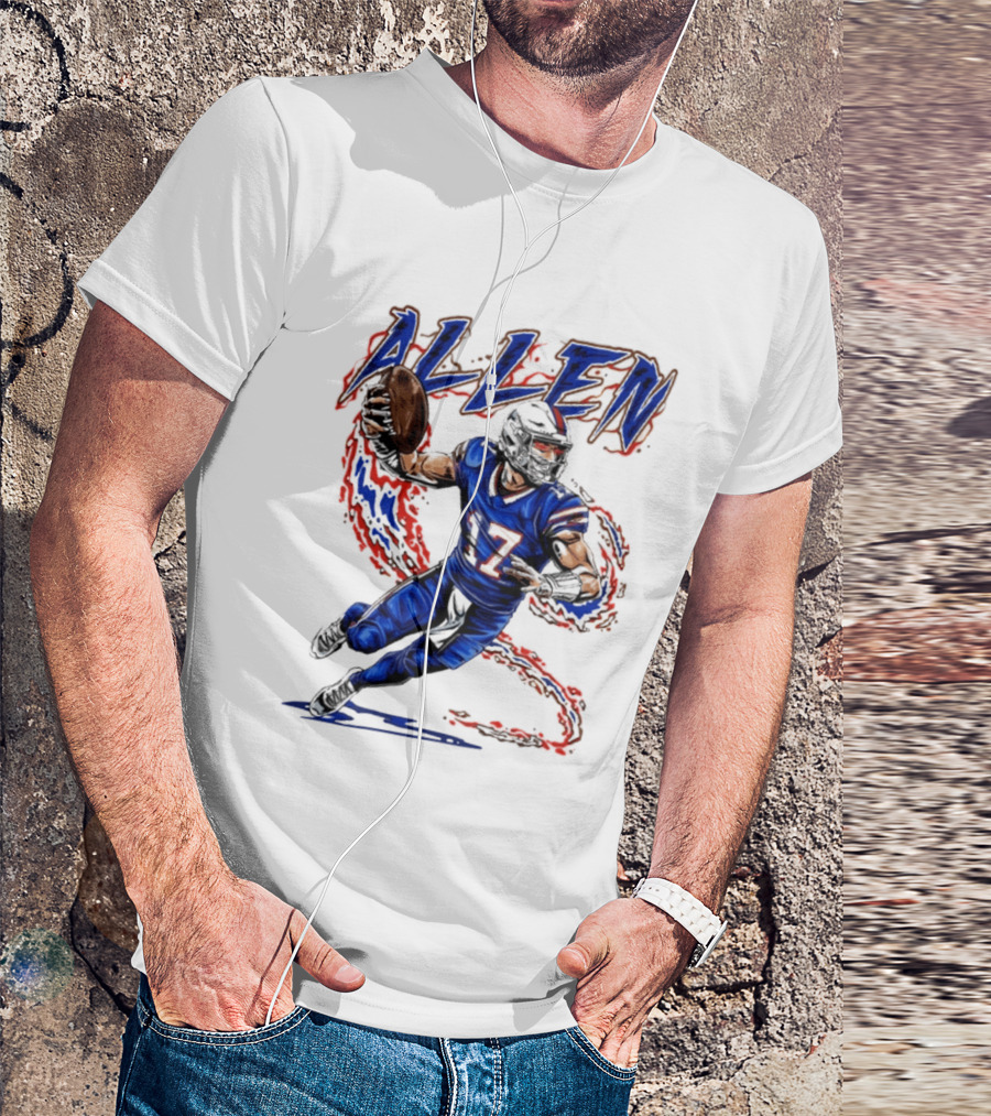 Josh Allen 17 Football Action Lightning Bolt T-Shirt