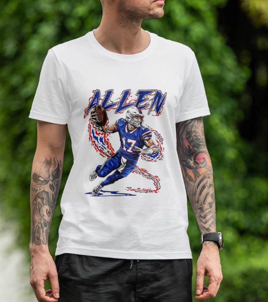 Josh Allen 17 Football Action Lightning Bolt T-Shirt