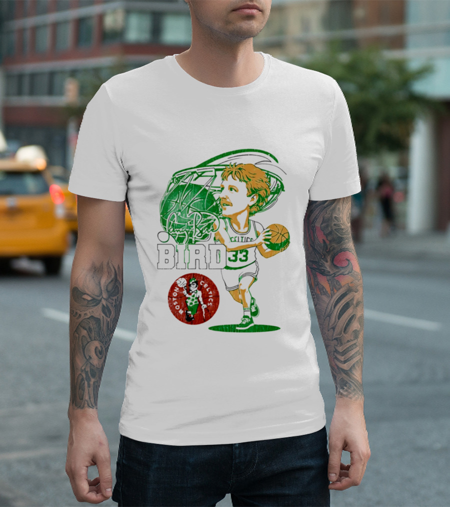 Boston Celtics Larry Bird Caricature NBA Legend 33 Basketball T-Shirt