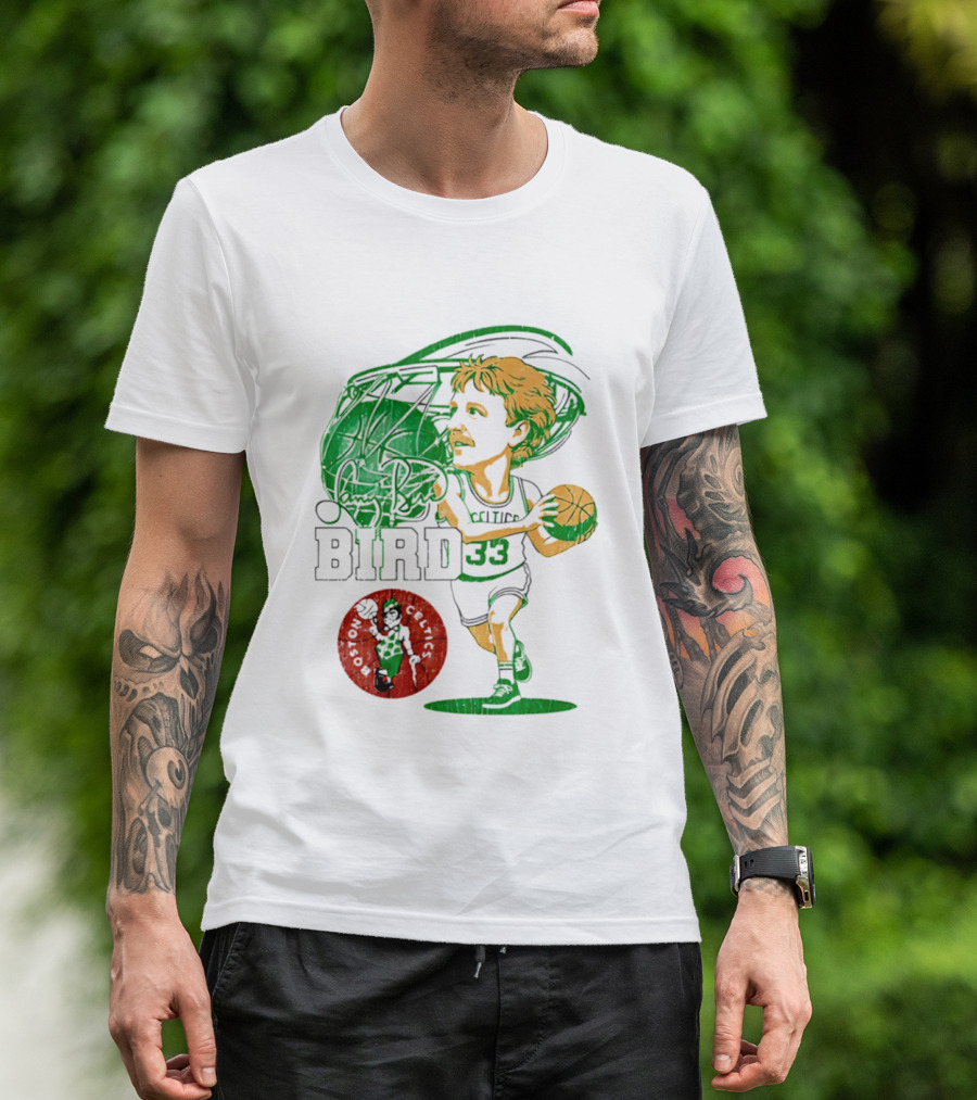 Boston Celtics Larry Bird Caricature NBA Legend 33 Basketball T-Shirt