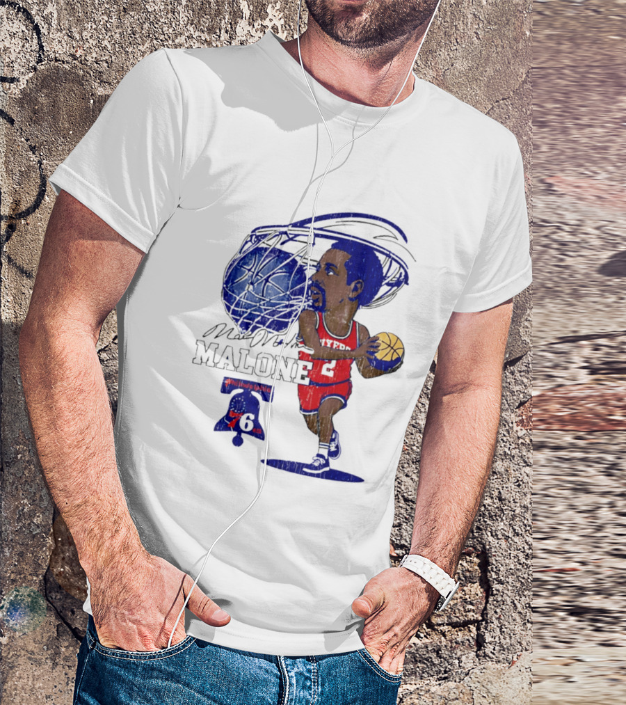 Moses Malone Philadelphia 76ers Basketball Caricature T-Shirt