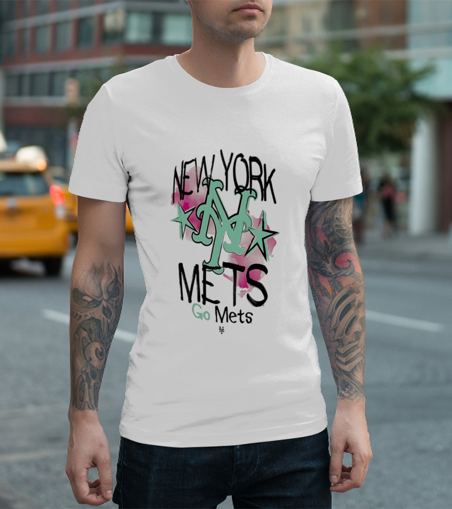 New York Mets Go Mets Watercolor Stars MLB Fan Gear T-Shirt
