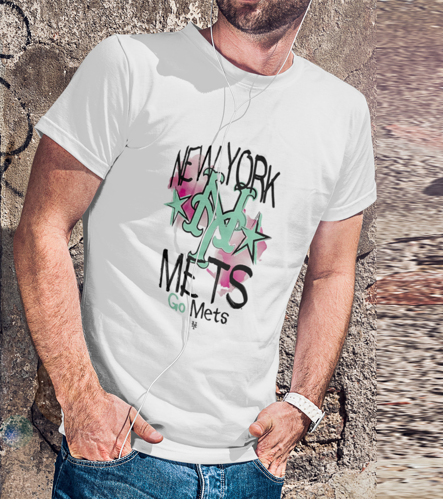 New York Mets Go Mets Watercolor Stars MLB Fan Gear T-Shirt
