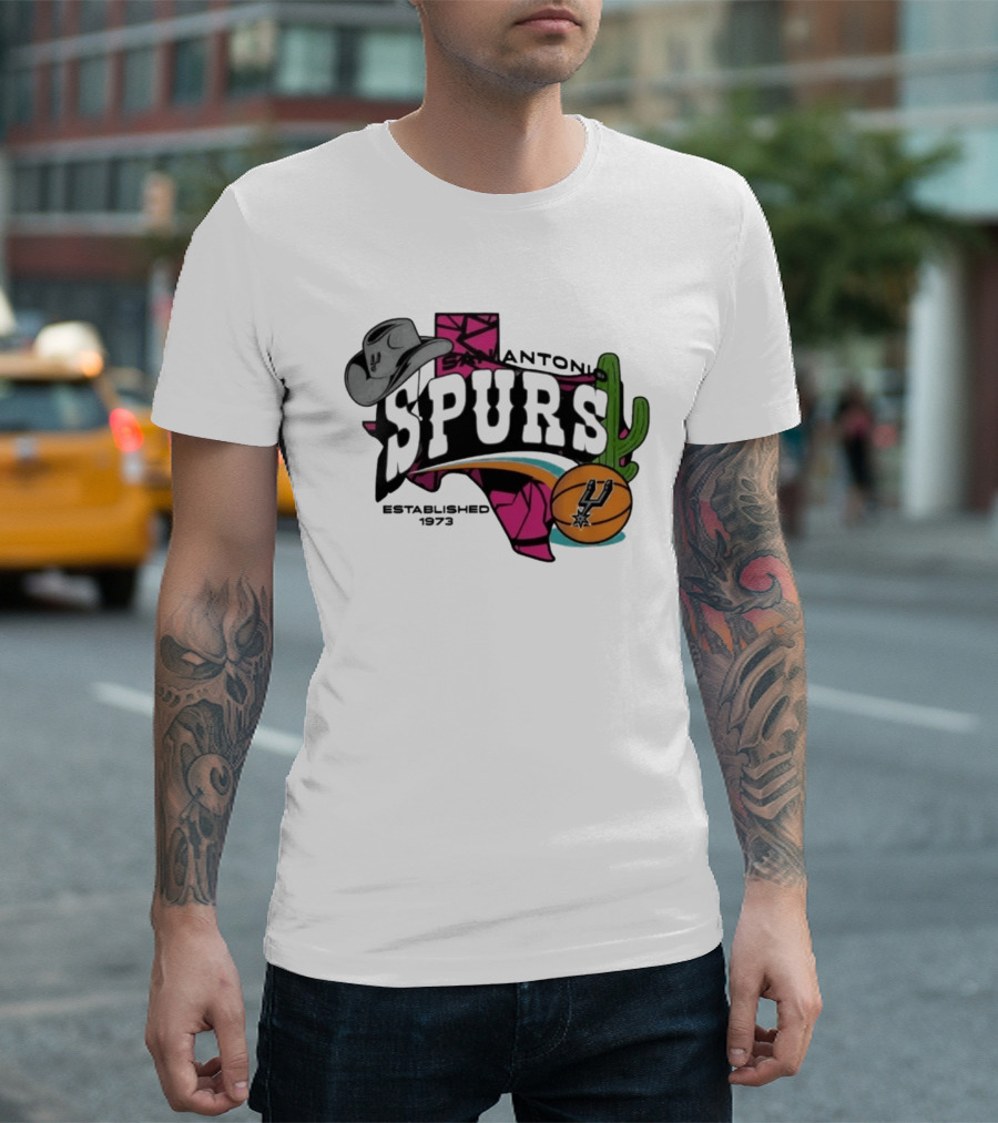 San Antonio Spurs Texas Cowboy Hat Cactus Basketball Established 1973 T-Shirt