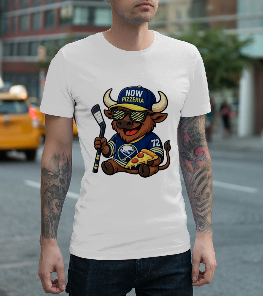 Tage Thompson Now Pizzeria Pizza Buffalo Sabres Hockey Bull Character 72 T-Shirt