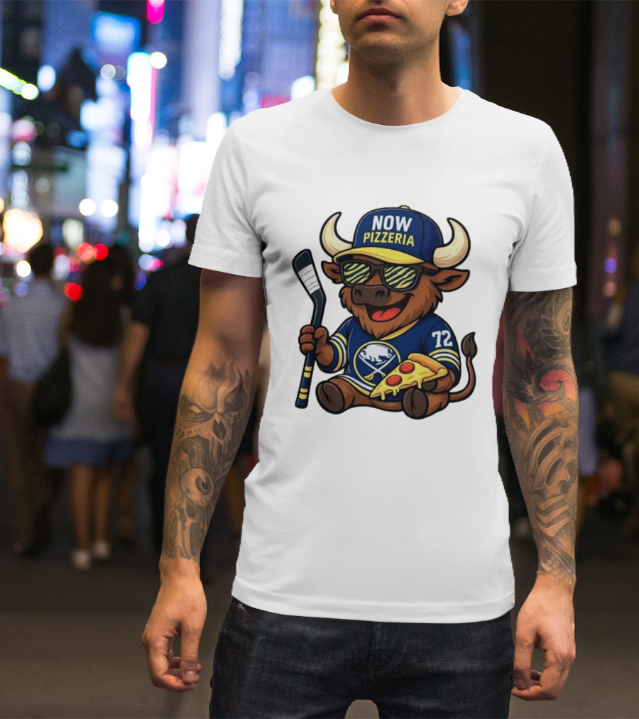 Tage Thompson Now Pizzeria Pizza Buffalo Sabres Hockey Bull Character 72 T-Shirt