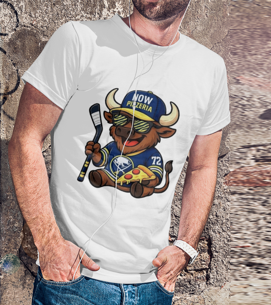 Tage Thompson Now Pizzeria Pizza Buffalo Sabres Hockey Bull Character 72 T-Shirt