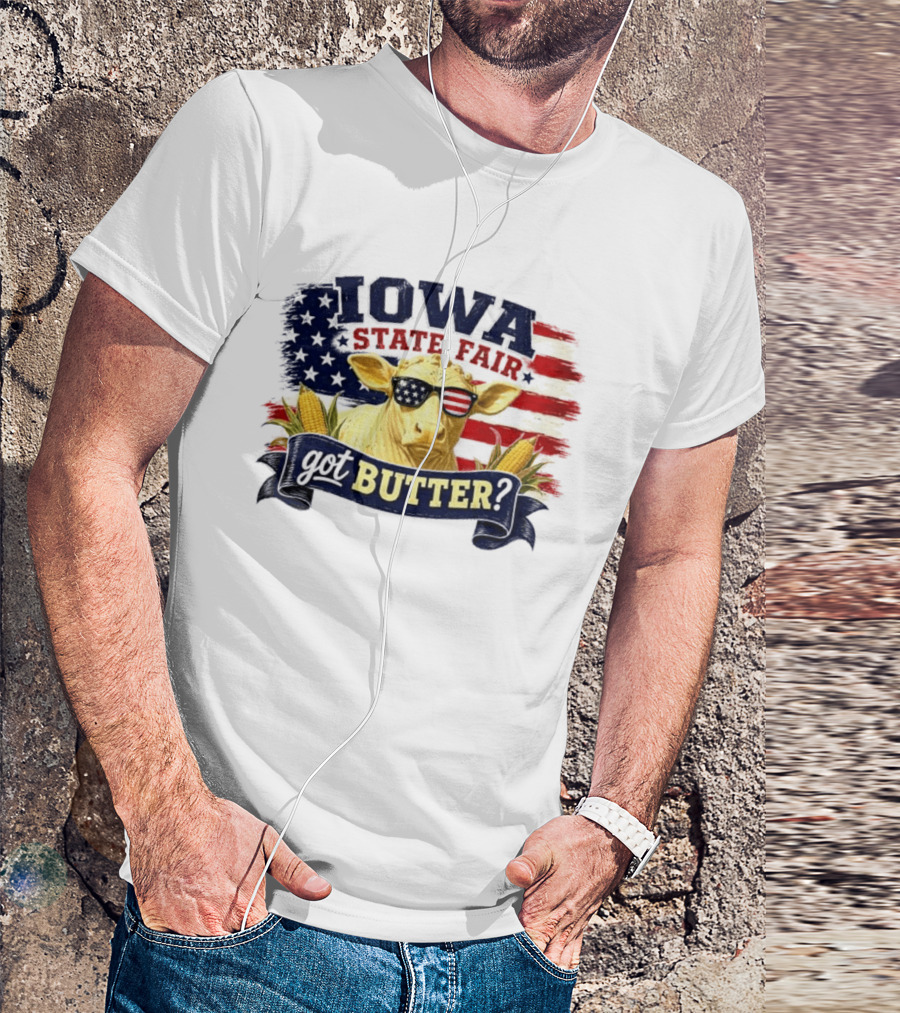 Iowa State Fair Cow Got Butter Corn American Flag T-Shirt