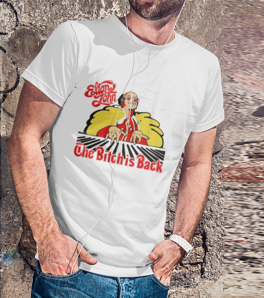 Elton John The Bitch Is Back Burst Yellow And Red T-Shirt