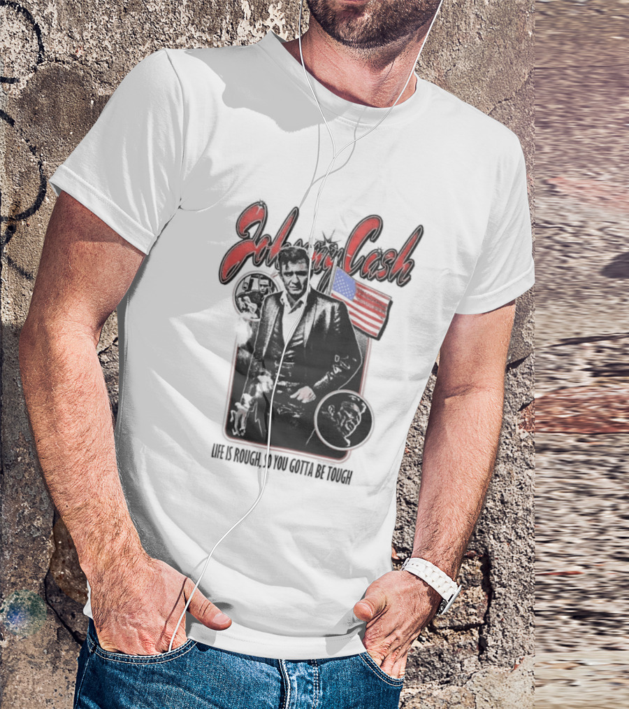 Johnny Cash Life Is Rough So You Gotta Be Tough 1956 Tour USA Flag T-Shirt
