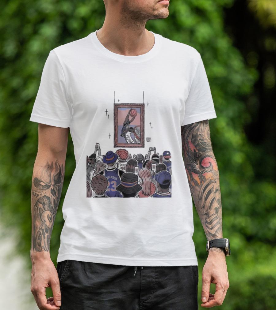 Mitchell Robinson New York Knicks Dunk Moment Over Philadelphia 76ers Joel Embiid Basketball Fans Gallery T-Shirt