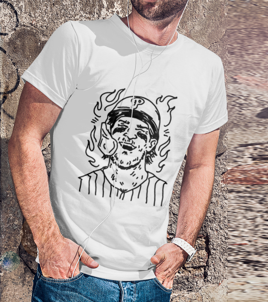 Bryce Harper Philadelphia Phillies Smiling Player Cartoon Phillies Hat Flame T-Shirt