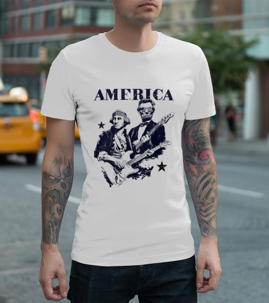 America George Washington Abraham Lincoln Presidential Rockstars 250 T-Shirt