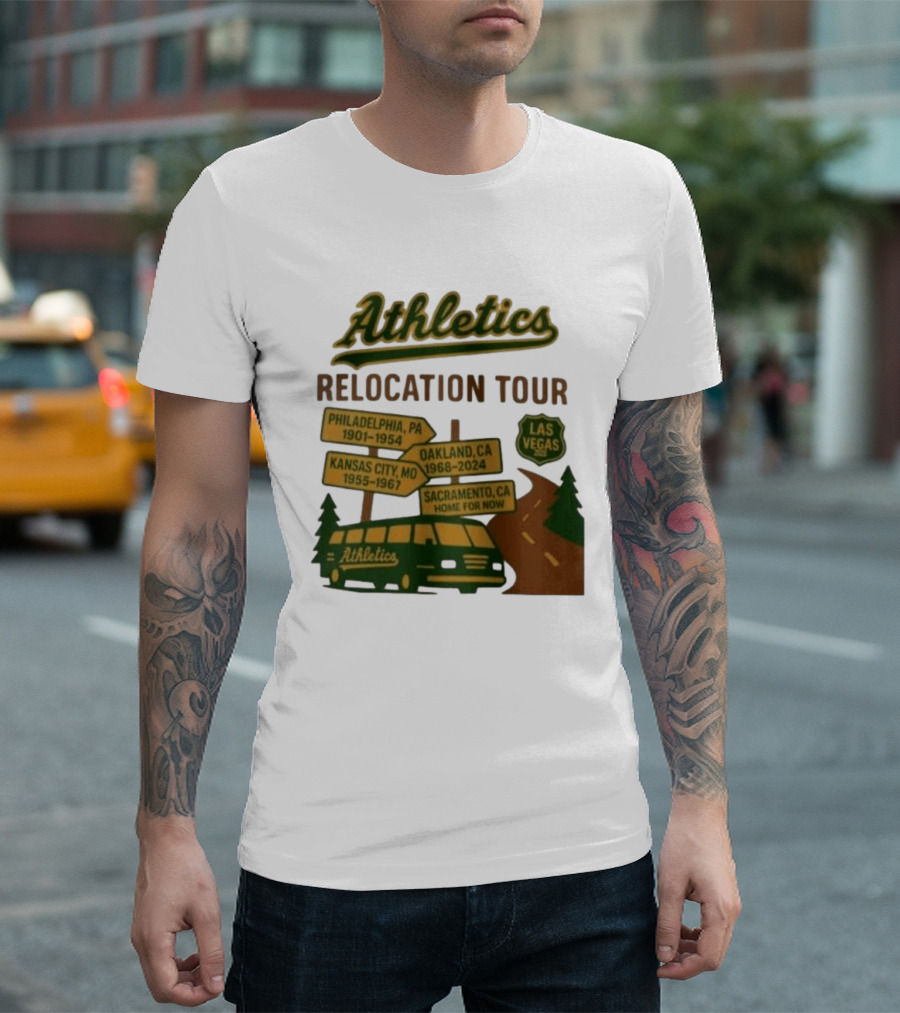Athletics Relocation Tour Philadelphia Kansas City Oakland Sacramento Las Vegas T-Shirt
