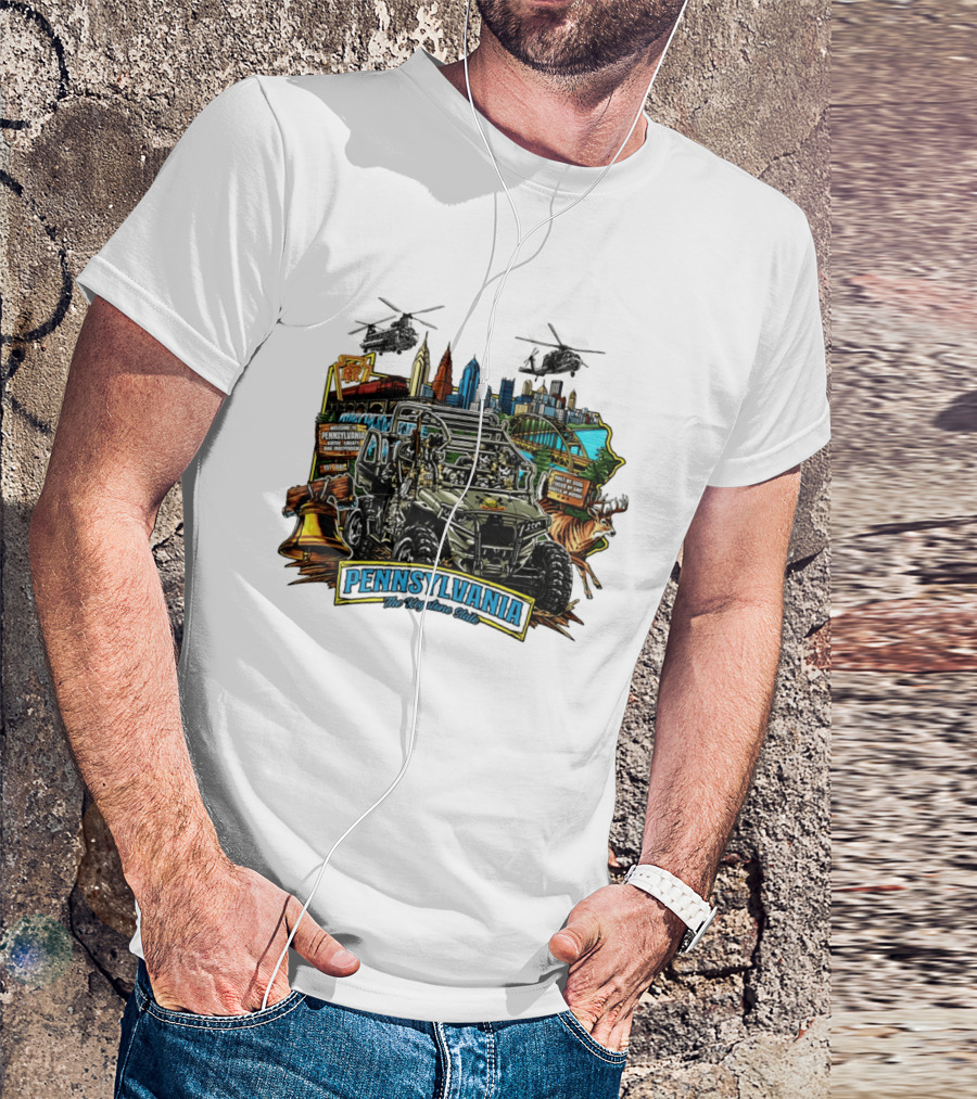 Pennsylvania The Keystone State Adventure Skyline Wildlife And City Landmarks T-Shirt