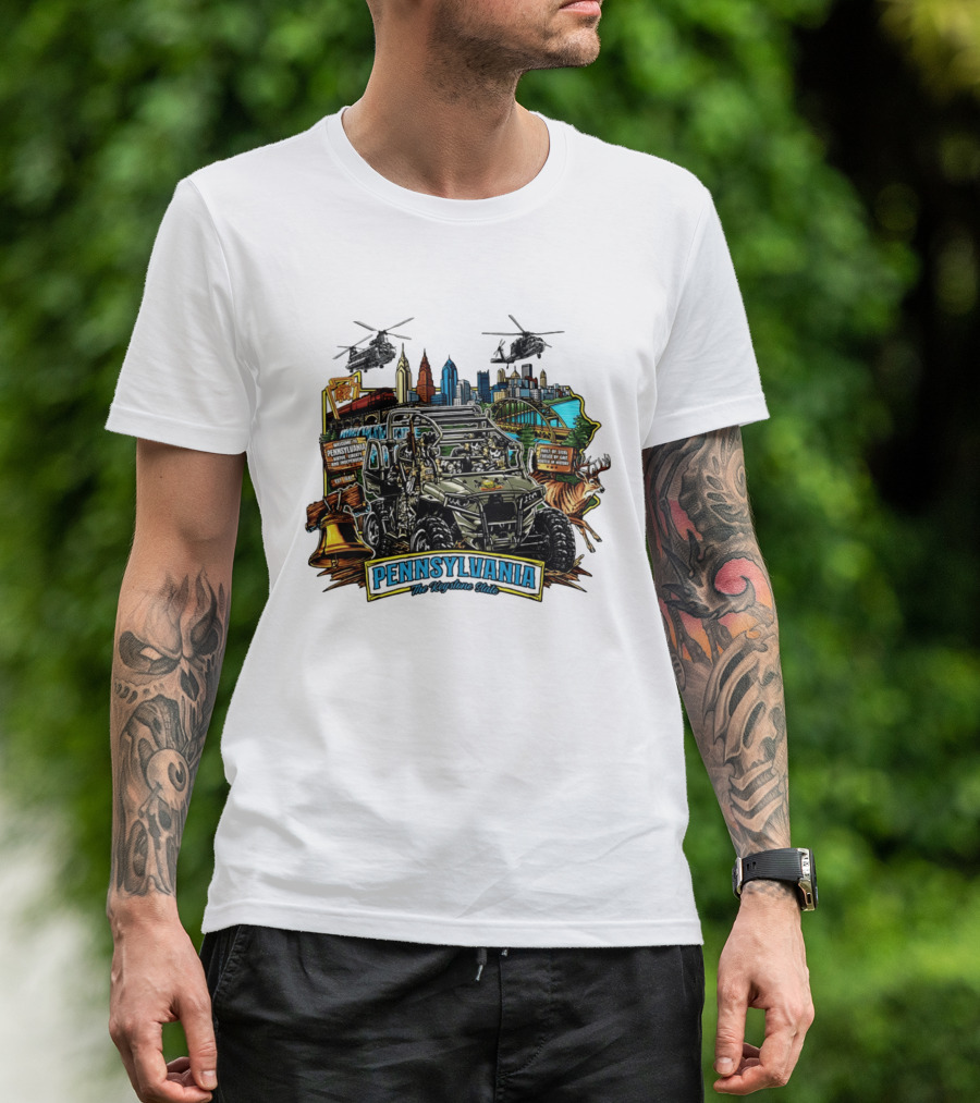 Pennsylvania The Keystone State Adventure Skyline Wildlife And City Landmarks T-Shirt