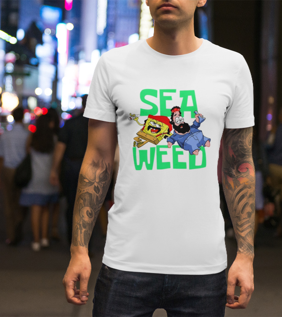 Sea Weed Sponge And Bearded Duo Cartoon Characters T-Shirt