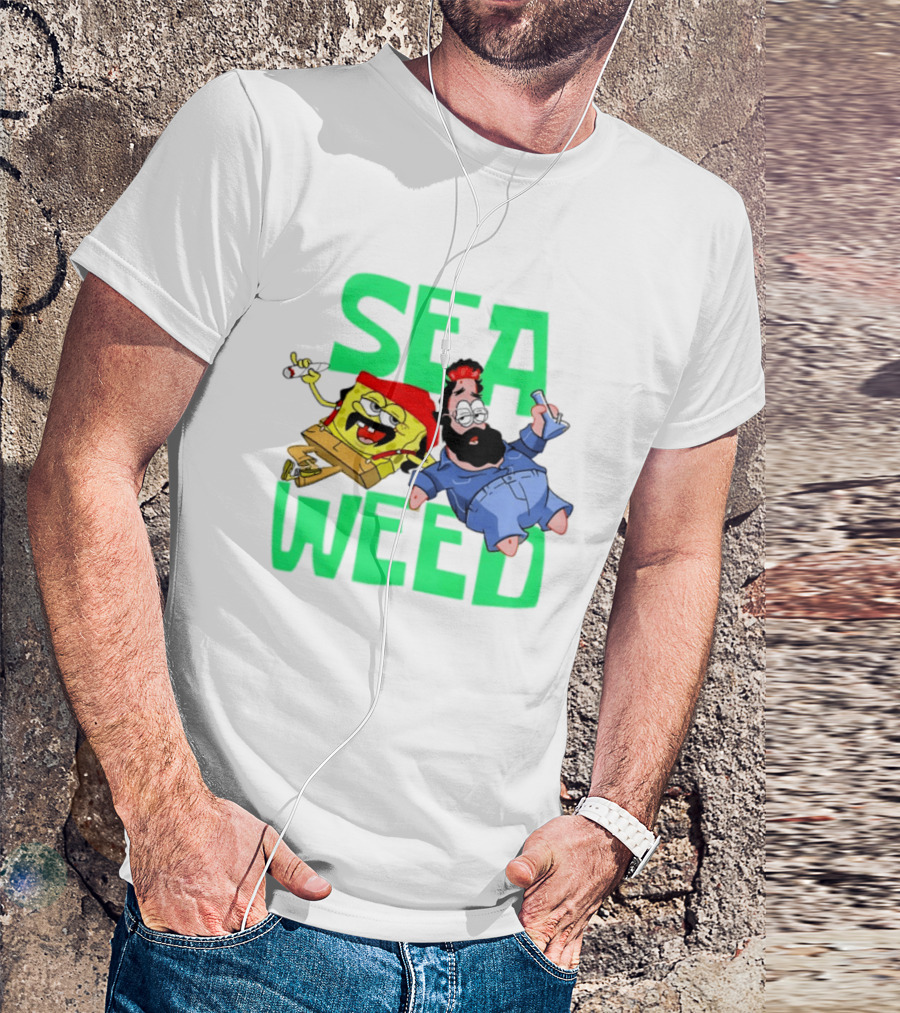 Sea Weed Sponge And Bearded Duo Cartoon Characters T-Shirt