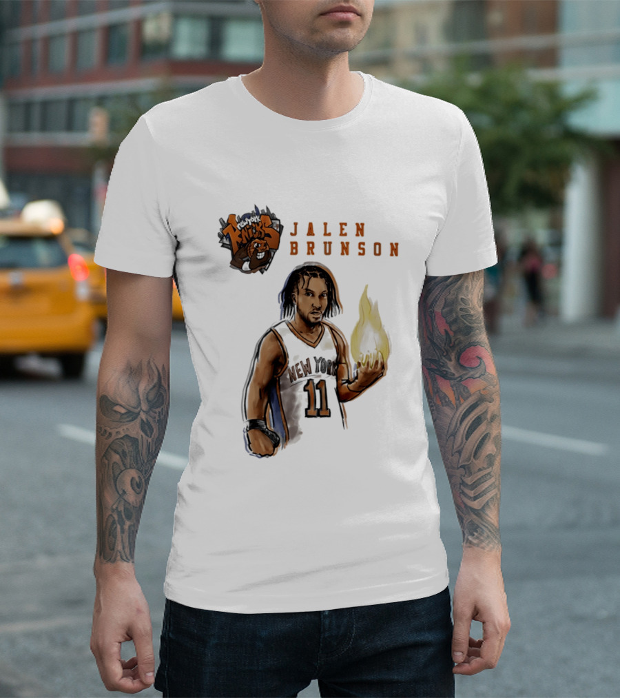 New York Knicks Jalen Brunson Flame 11 T-Shirt