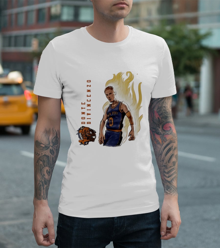 Donte DiVincenzo New York Knicks Flaming Basketball Inferno T-Shirt