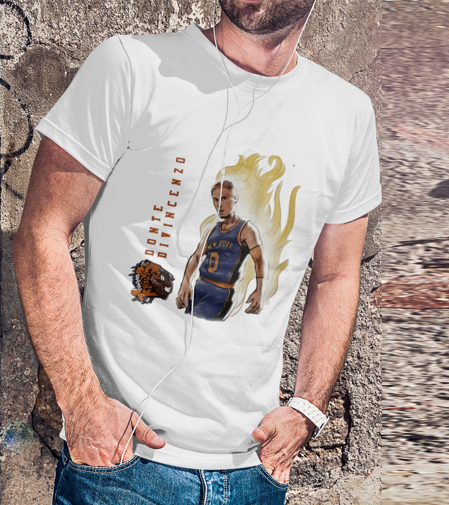 Donte DiVincenzo New York Knicks Flaming Basketball Inferno T-Shirt