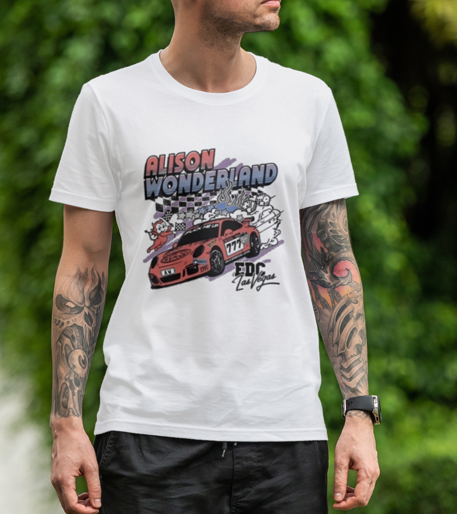 Alison Wonderland Racing 777 EDC Las Vegas Checkered Pink Car T-Shirt