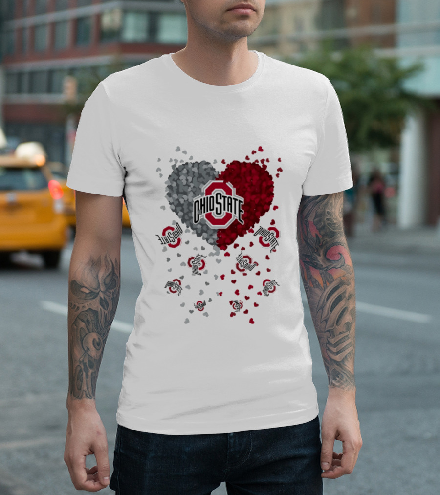 Heart Of Ohio State Buckeyes Football 2026 Red And Gray Hearts With Buckeye Logos T-Shirt