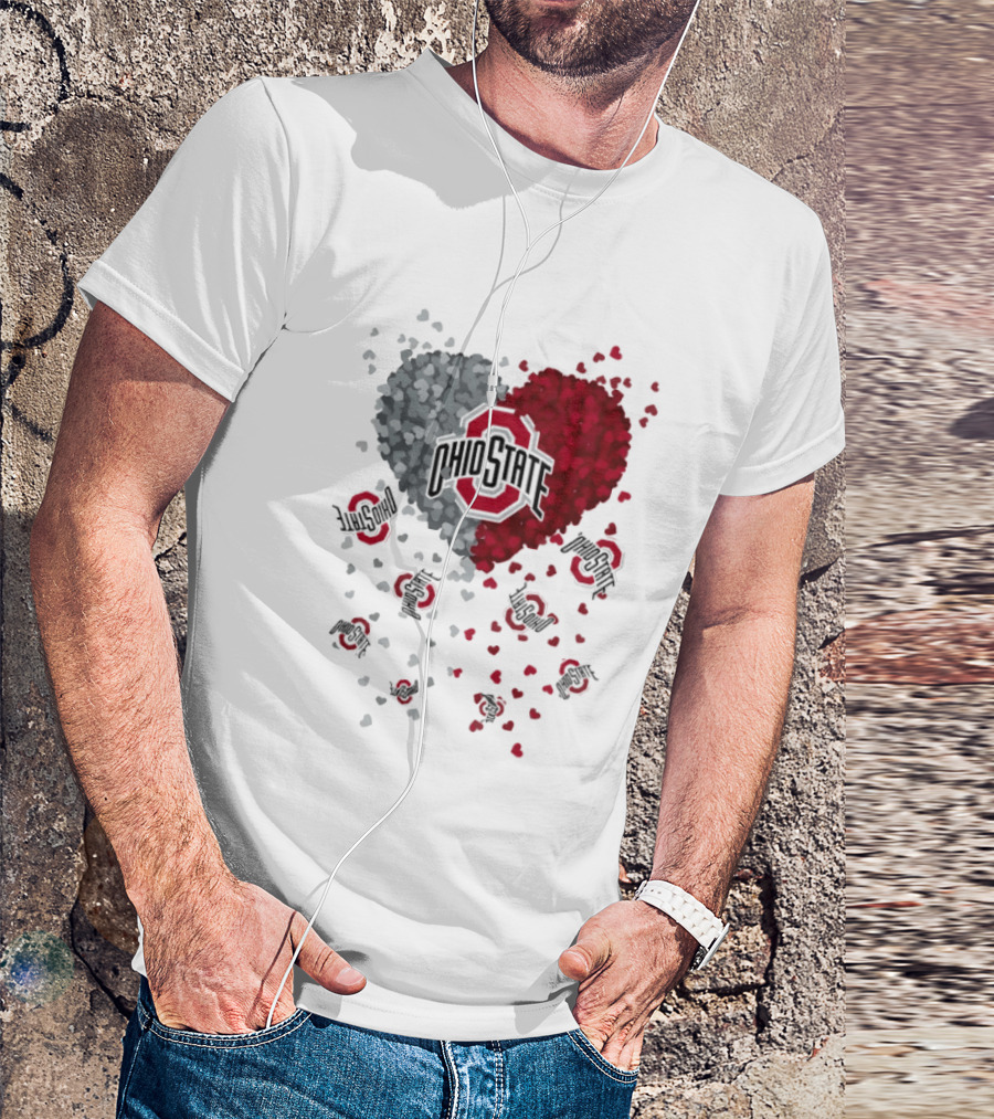 Heart Of Ohio State Buckeyes Football 2026 Red And Gray Hearts With Buckeye Logos T-Shirt